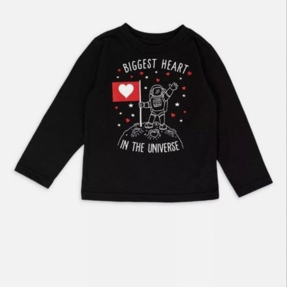 Kids' Black Long Sleeve Shirt 4T "Biggest Heart In The Universe" Astronaut Print